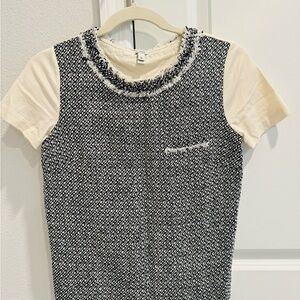 J. Crew Cream and Black Fringe Top